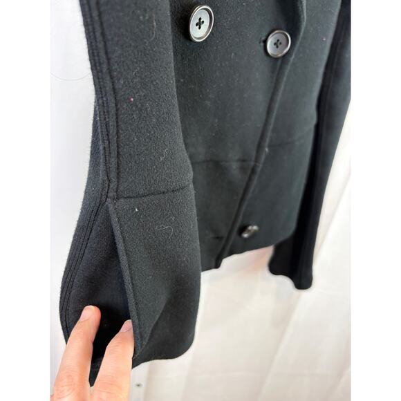 JAMES PERSE 2 MS tandard Double Breasted Knit Peacoat Jacket Ribbed Sleeve Black - Picture 4 of 8